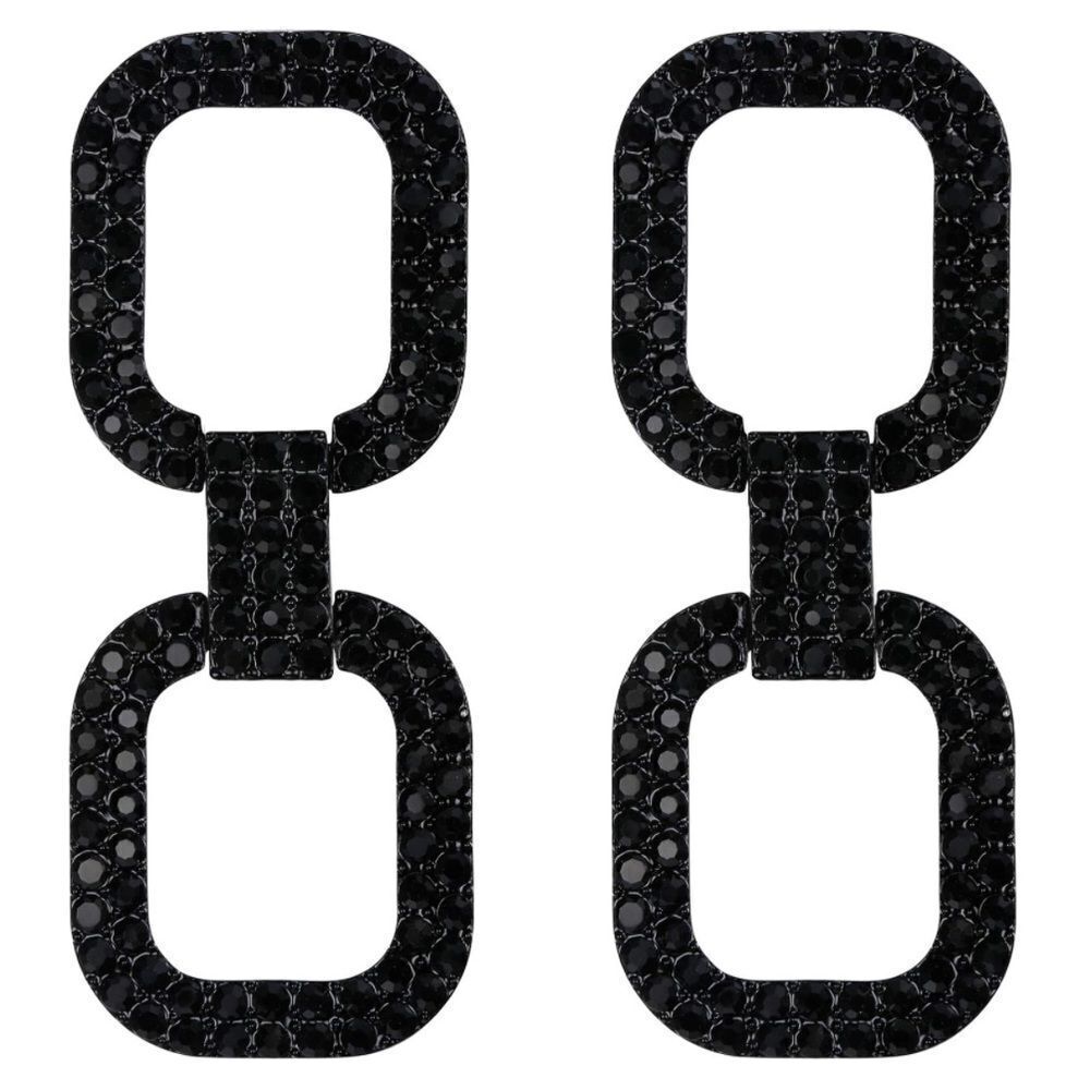 Carbon Black with Black Onyx Austrian Crystal Double Link Post Back Earrings